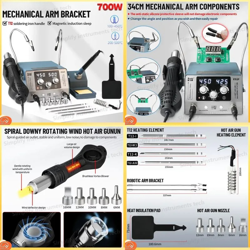 Hot Air Rework Station T12 - 8512P Lötstation 700W 2-in-1 Heißluft-Reworkstation mit