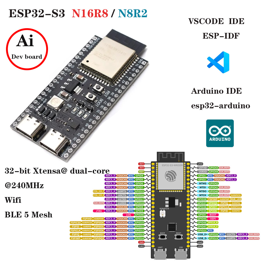Esp32 S3 Development Board Lot - ESP32-S3 Entwicklungsboards mit Erweiterungsadapter-Kit 2.4G Wifi