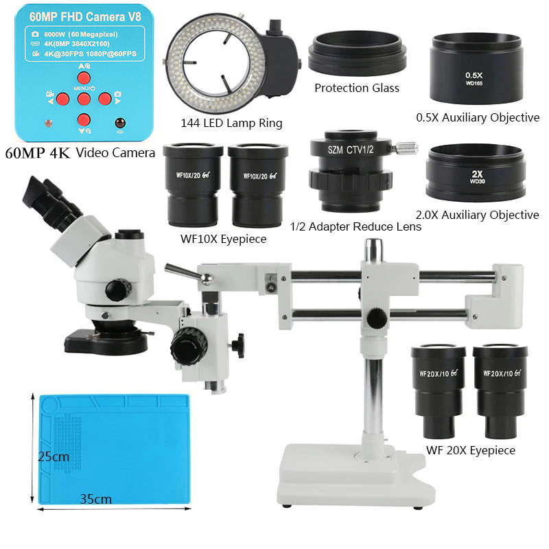 Stereo Trinocular Microscope Pcb - 3,5X 90X 180X Simul-Focus Doppel Boom