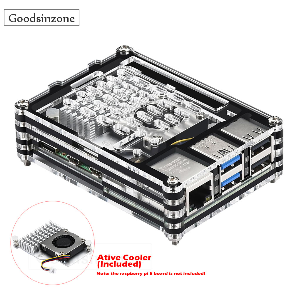 Raspberry Pi 5 8Gb Kit - Acryl gehäuse mit aktivem Kühler Lüfter
